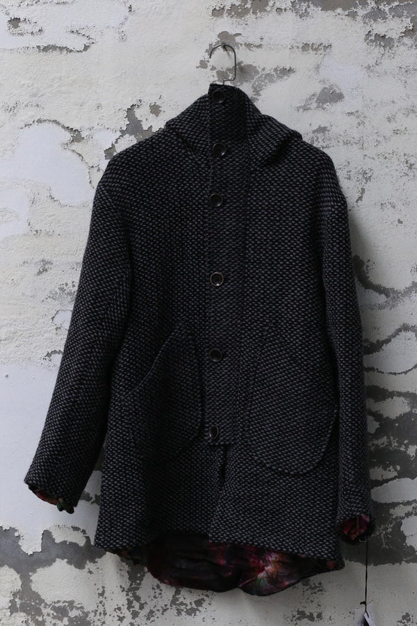 Geoffrey B. Small tail hooded coat DOC09 red print grid 2